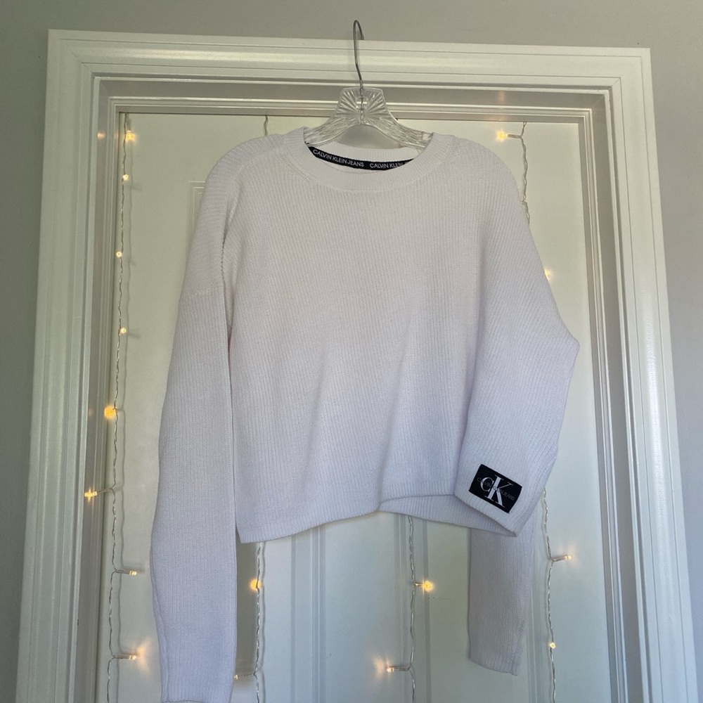 white Calvin Klein logo sweater